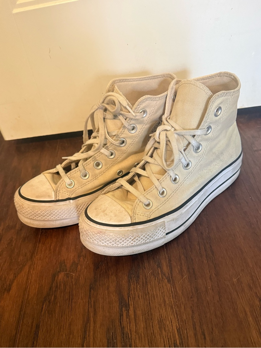 Converse Ivory Cream Canvas Platform High Top Sneakers Shoes - Womens Size 6.5